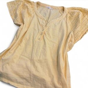 Jane + Delancey Butter Yellow Eyelet Sleeve Blouse XL Boho Top